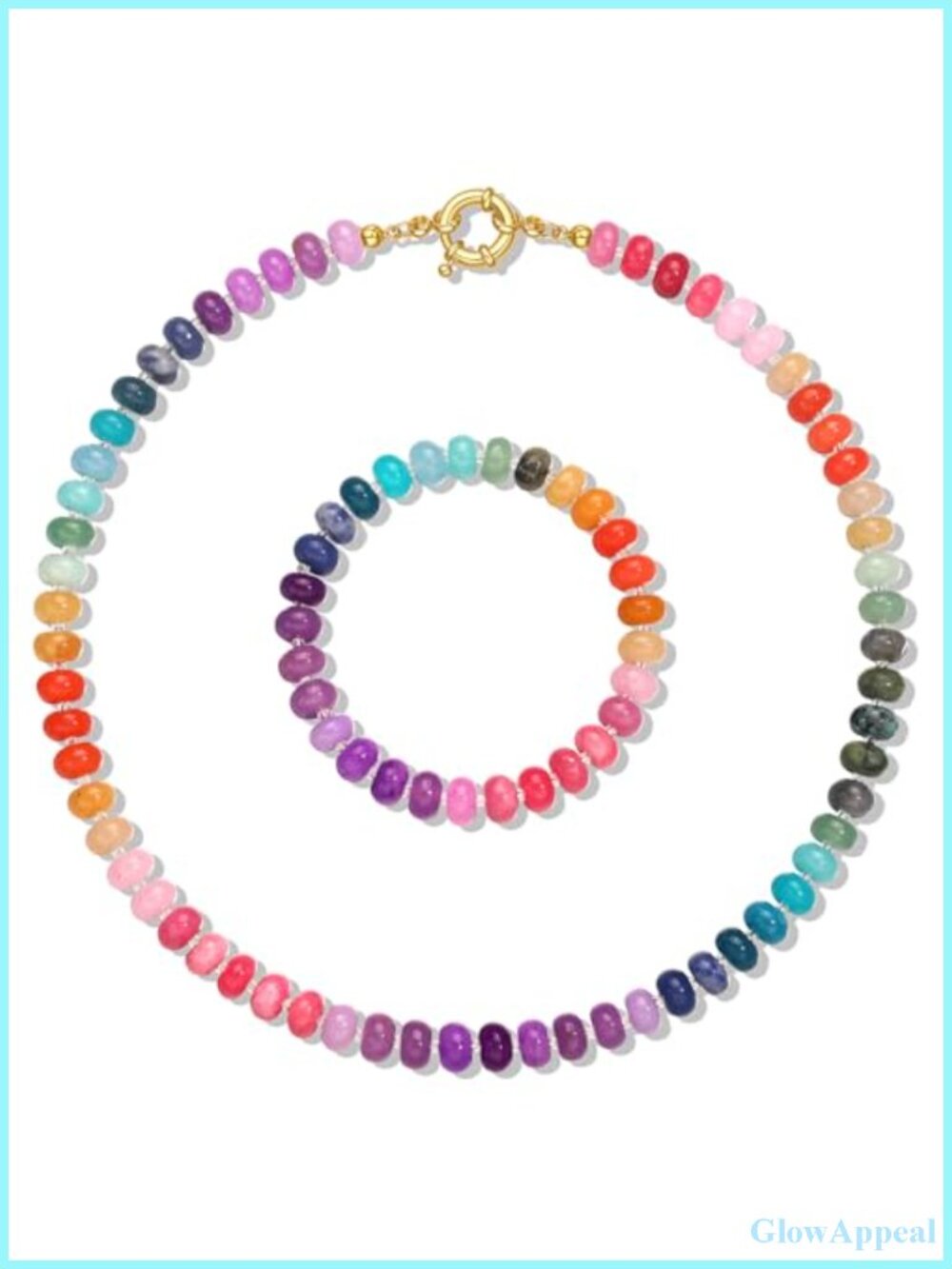 Boho Gemstone Beaded Necklace Bracelet Set Layering Summer Beach Jewelry